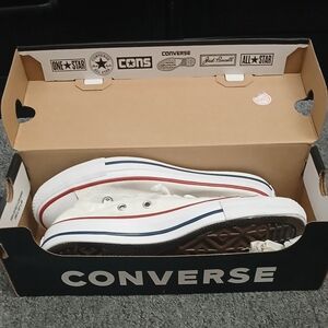 Converse White Sneakers with Red and Blue Stripes